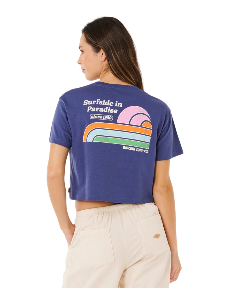 Rip Curl Womens Surf Side Cropped Tee in Navy-1