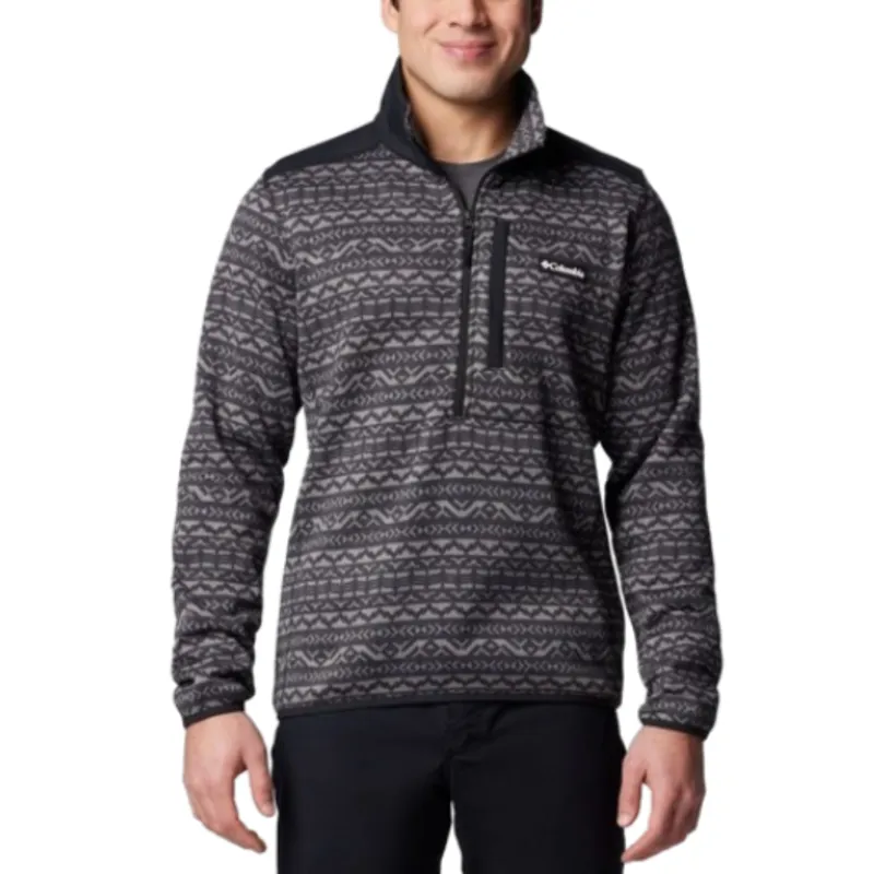 Columbia Mens Sweater Weather Printed Half Zip II in Shark Madras Tonal