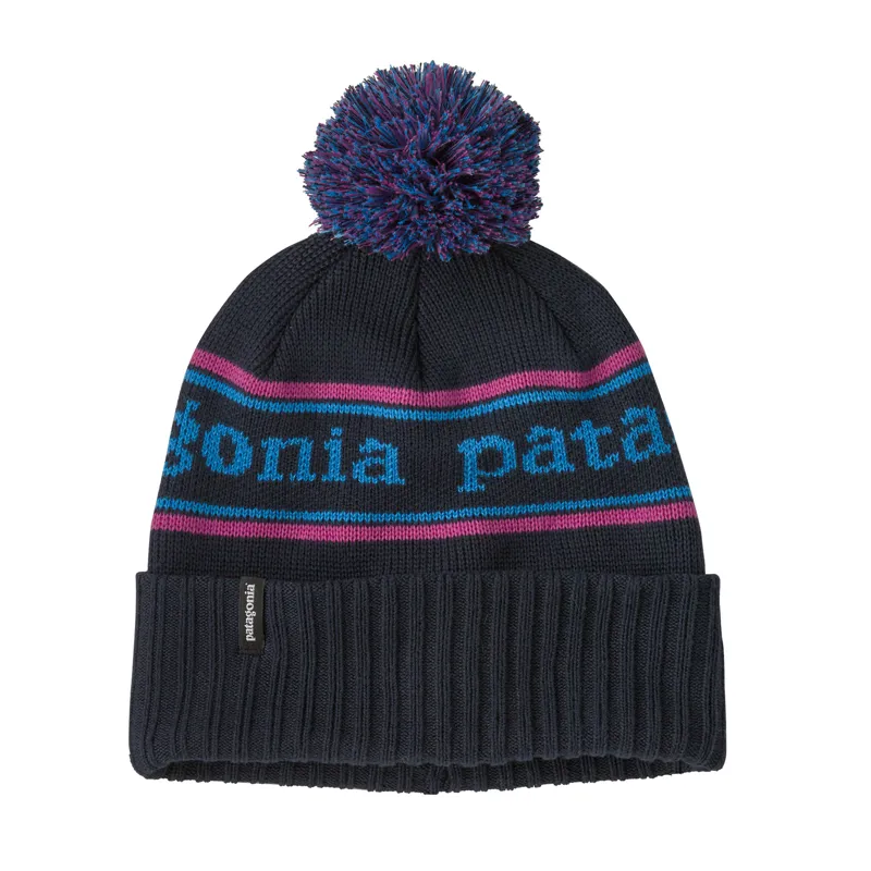 Patagonia Powder Town Park Stripe Recycled Polyester Beanie in Pitch Blue
