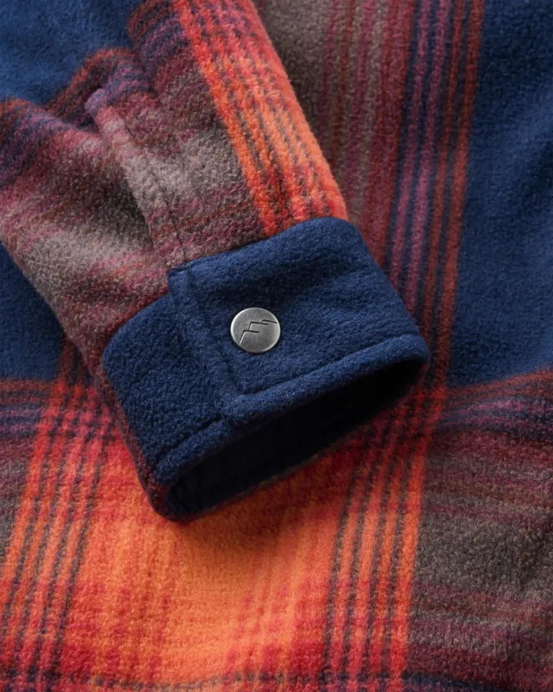 Passenger Mens West Recycled Polar Fleece Shirt in Rich Navy / Red Ochre Check-6