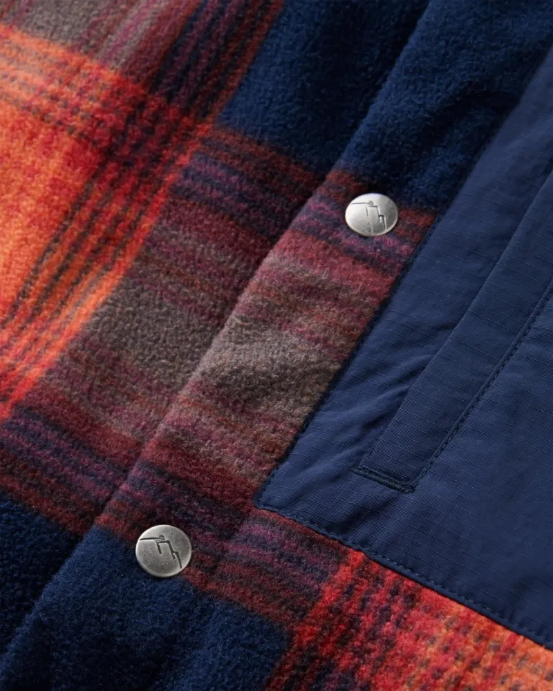 Passenger Mens West Recycled Polar Fleece Shirt in Rich Navy / Red Ochre Check-5