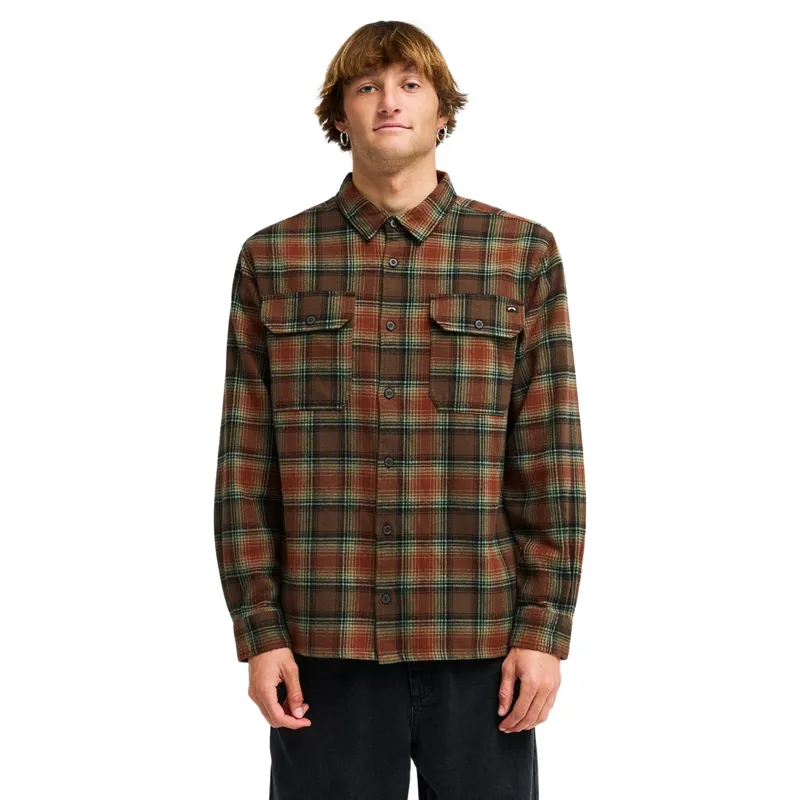 Billabong Mens Offshore Flannel Long Sleeve Shirt in Dark Cedar