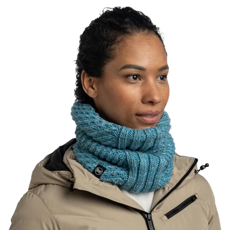 Buff Akna Knitted and Fleece Neck Warmer in Tourmaline-3