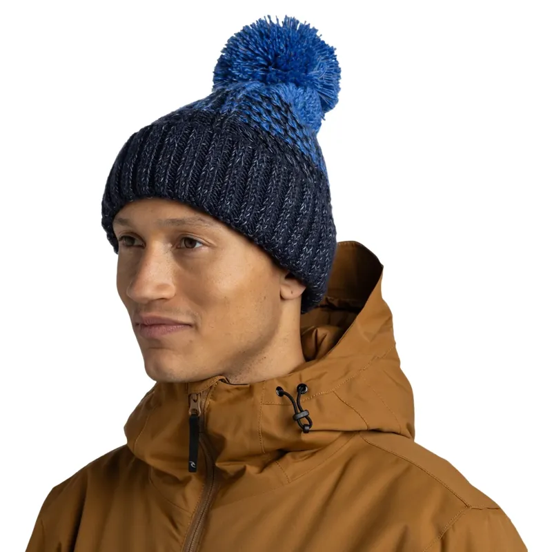 Buff Knitted and Fleece Band Beanie Akna in Night Blue-2