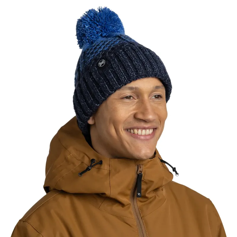 Buff Knitted and Fleece Band Beanie Akna in Night Blue-1