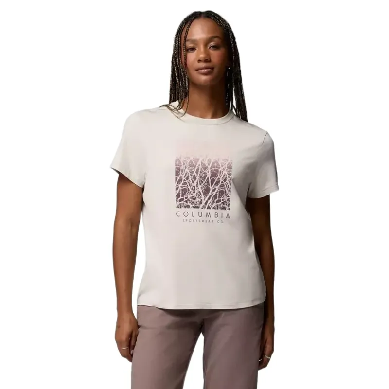 Columbia Women's Parsons Point SS Graphic Tee in Dark Stone Heather / Treescape