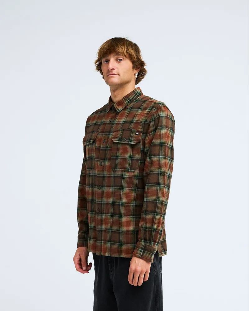 Billabong Mens Offshore Flannel Long Sleeve Shirt in Dark Cedar-3