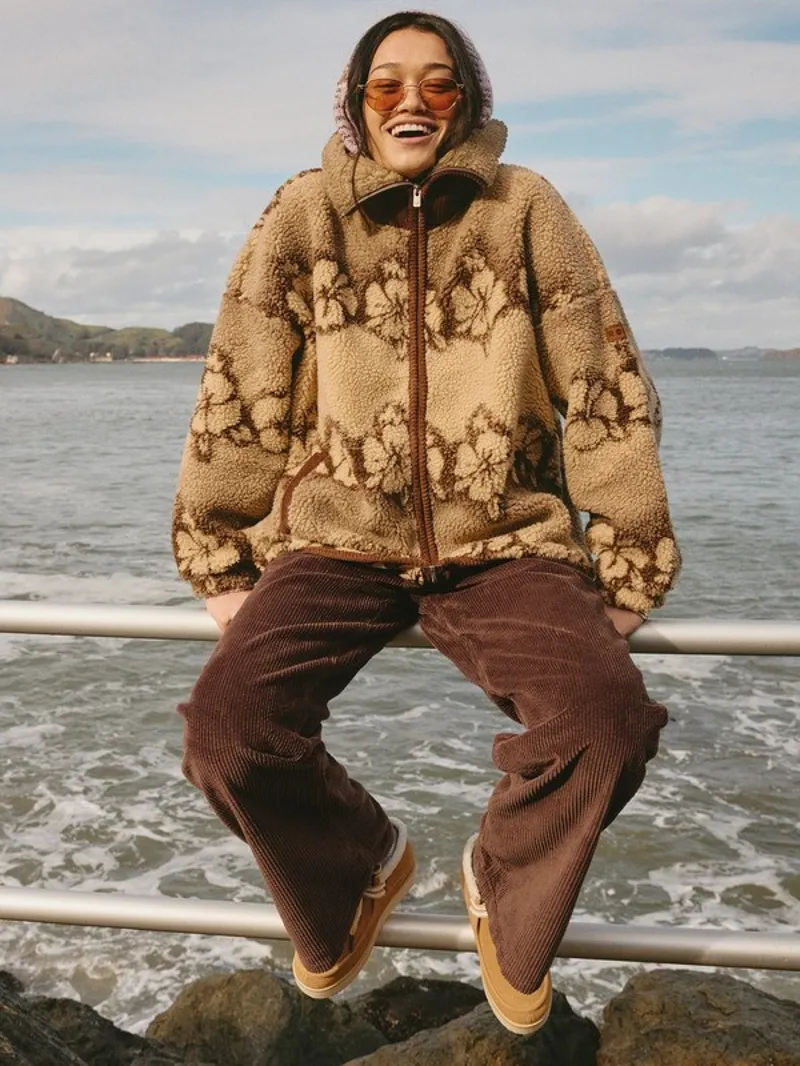Roxy Womens Feels Like Winter Zip Jacket in Peeble Hibi Sherpa-7