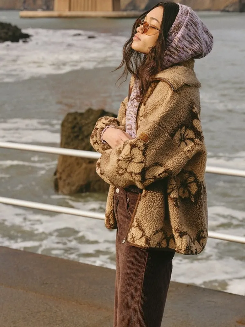 Roxy Womens Feels Like Winter Zip Jacket in Peeble Hibi Sherpa-8