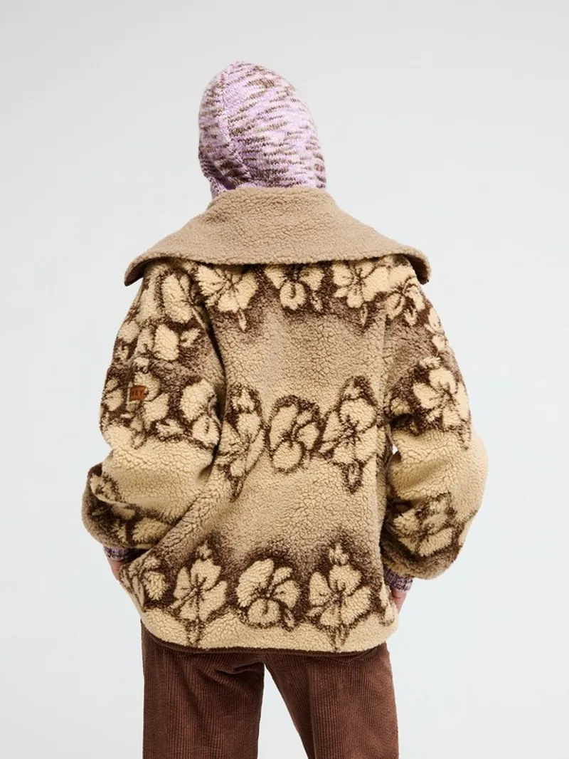 Roxy Womens Feels Like Winter Zip Jacket in Peeble Hibi Sherpa-2