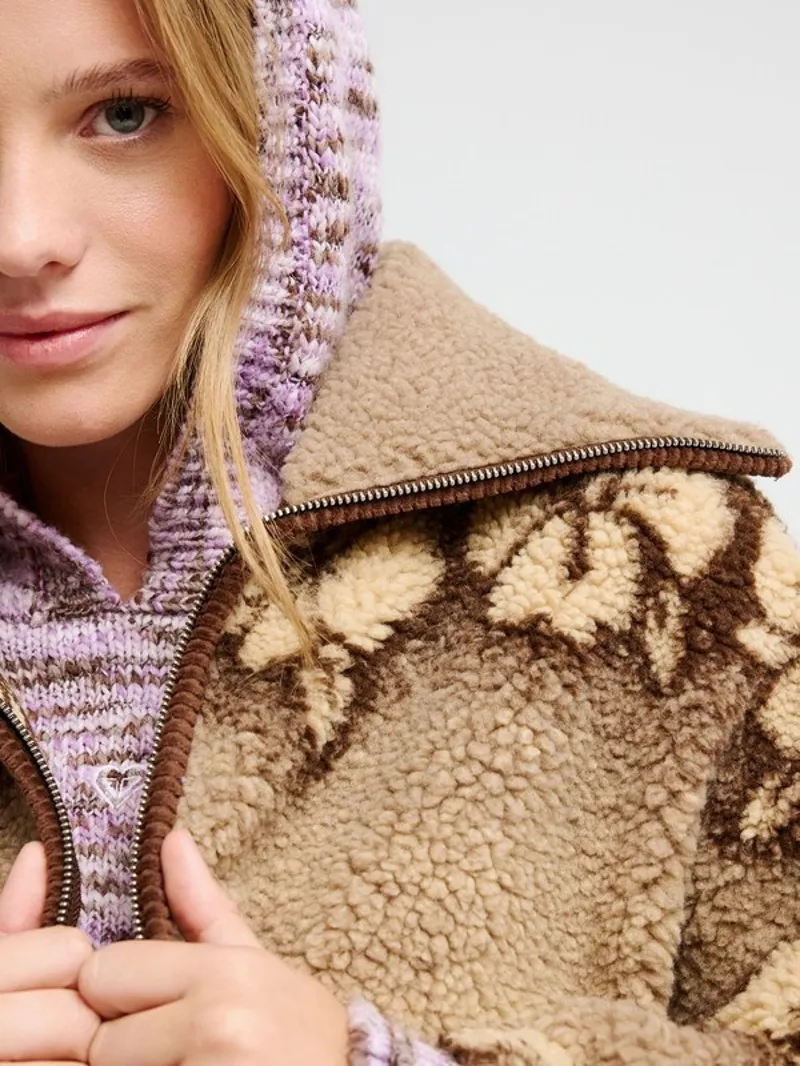 Roxy Womens Feels Like Winter Zip Jacket in Peeble Hibi Sherpa-5