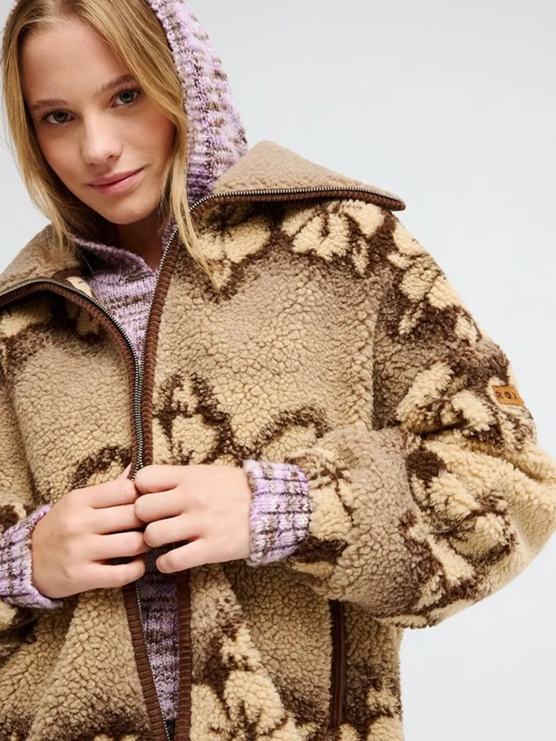 Roxy Womens Feels Like Winter Zip Jacket in Peeble Hibi Sherpa-6