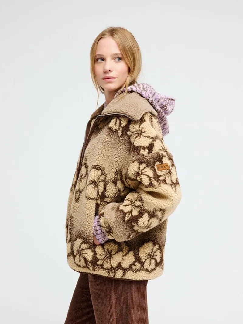 Roxy Womens Feels Like Winter Zip Jacket in Peeble Hibi Sherpa-1