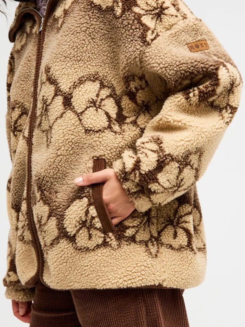 Roxy Womens Feels Like Winter Zip Jacket in Peeble Hibi Sherpa-4