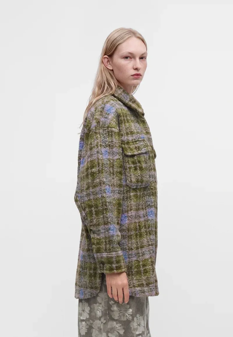 Roxy Womens Over And Above Fleece Jacket in Oil Green Tartan Plaid-4