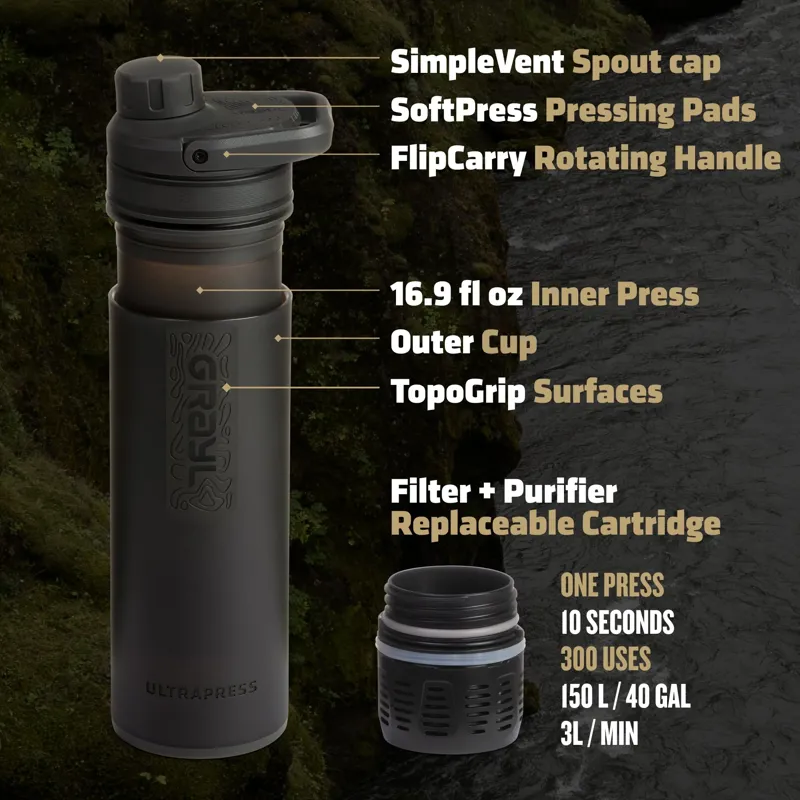 Grayl UltraPress Purifier Bottle 500ml in Covert Black-12