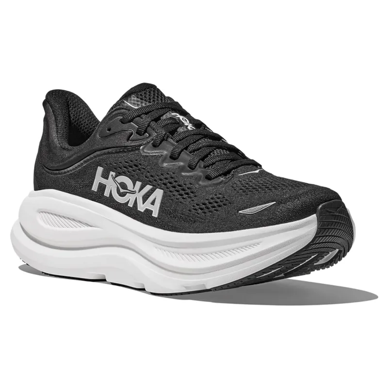 Hoka Mens Bondi 9 Wide Fit Shoes 8 in Black / White-1