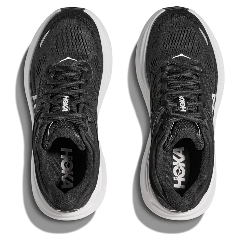Hoka Mens Bondi 9 Wide Fit Shoes 8 in Black / White-3