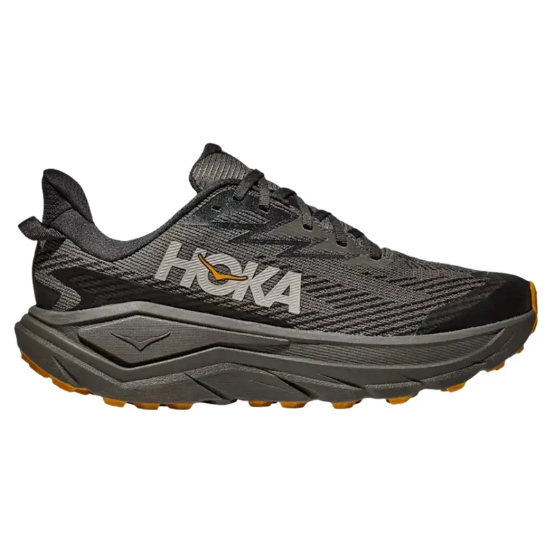 Hoka Mens Challenger 8 GTX Shoes in Asphalt Grey / Varsity Yellow