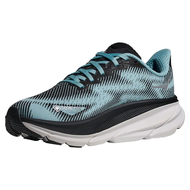 Hoka Women's Clifton 9 GTX Road Shoe in Black / Raindrop-2