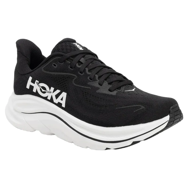 Hoka Womens Clifton 10 Wide Fit Running Shoes 7 in Black / White