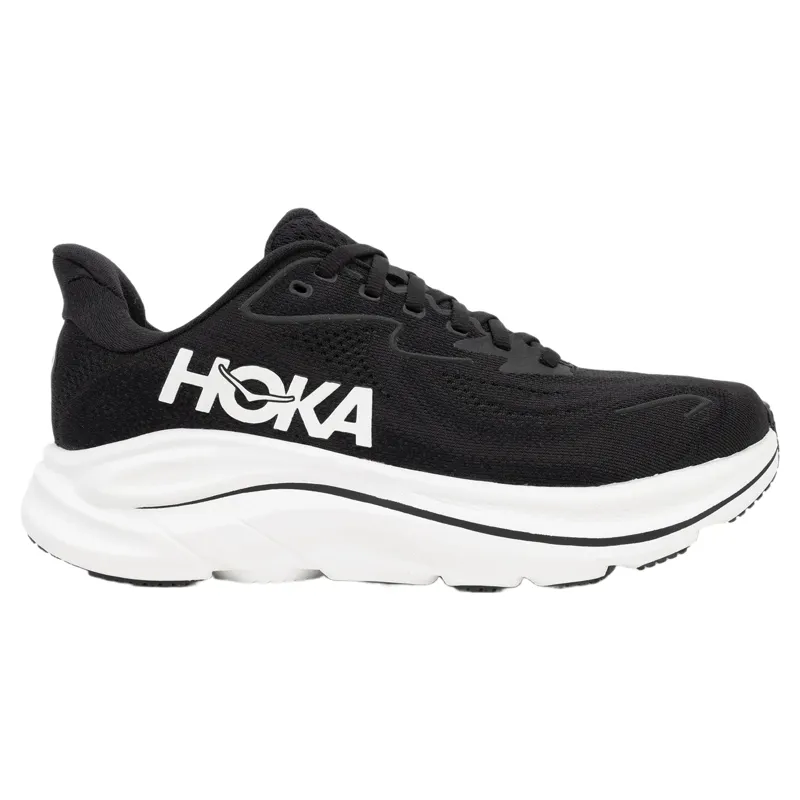 Hoka Womens Clifton 10 Wide Fit Running Shoes 7 in Black / White-1