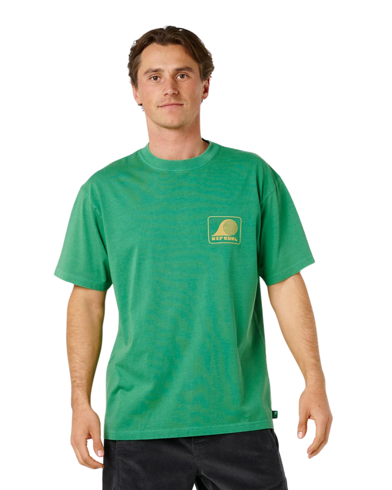 Rip Curl Mens AOTS Rolling Wave Tee in Leaf Green
