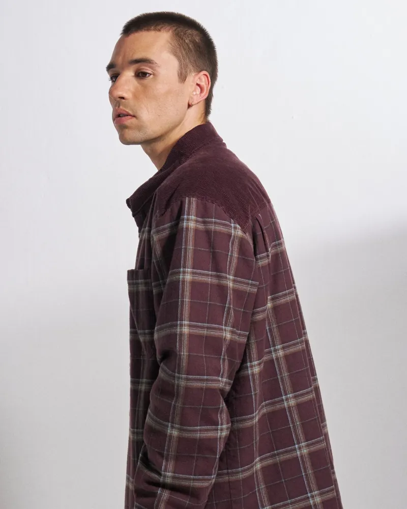 Passenger Mens Kodiak Sherpa Lined Overshirt in Brambleberry Check-3