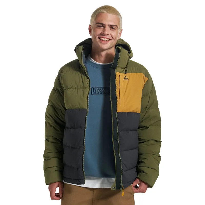 Passenger Mens Kindlewood Recycled Down Jacket in Faded Black / Khaki-2
