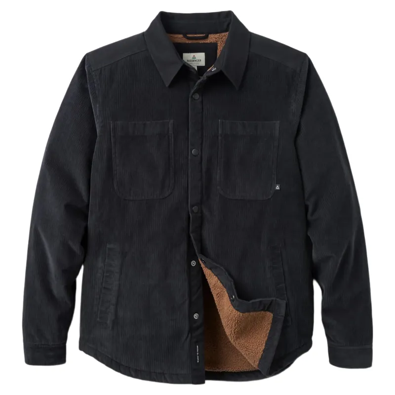 Passenger Mens Kodiak 3.0 Sherpa Lined Cord Overshirt in Faded Black