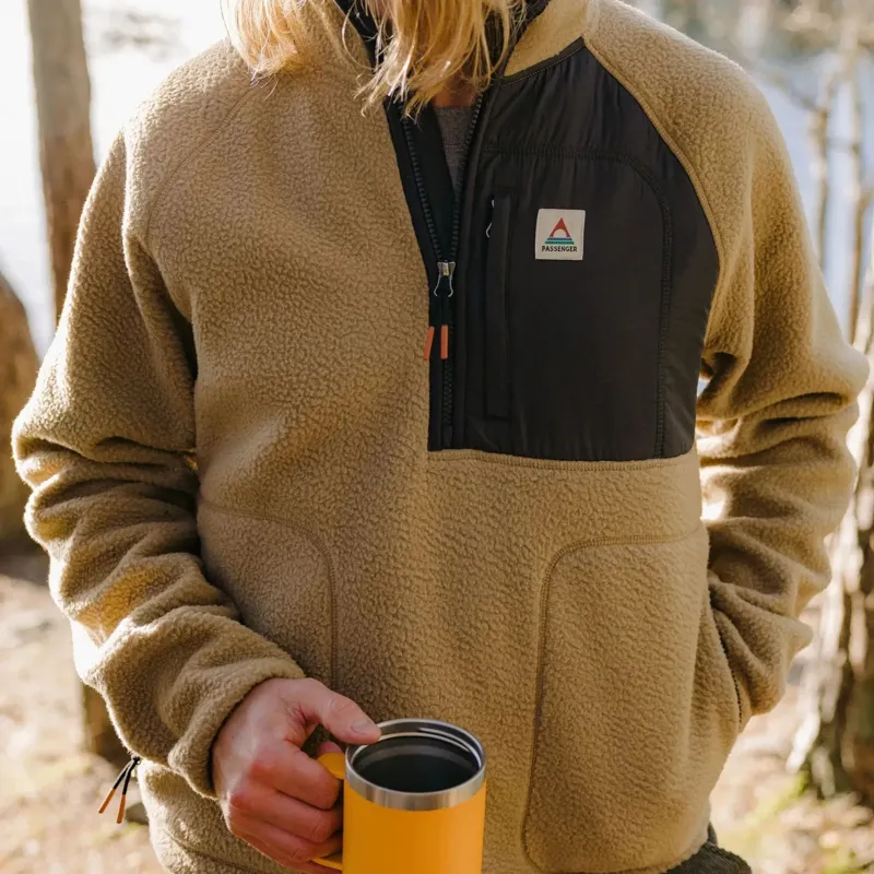 Passenger Mens Offgrid 1/4 Zip Recycled Sherpa Fleece in Biscuit-2