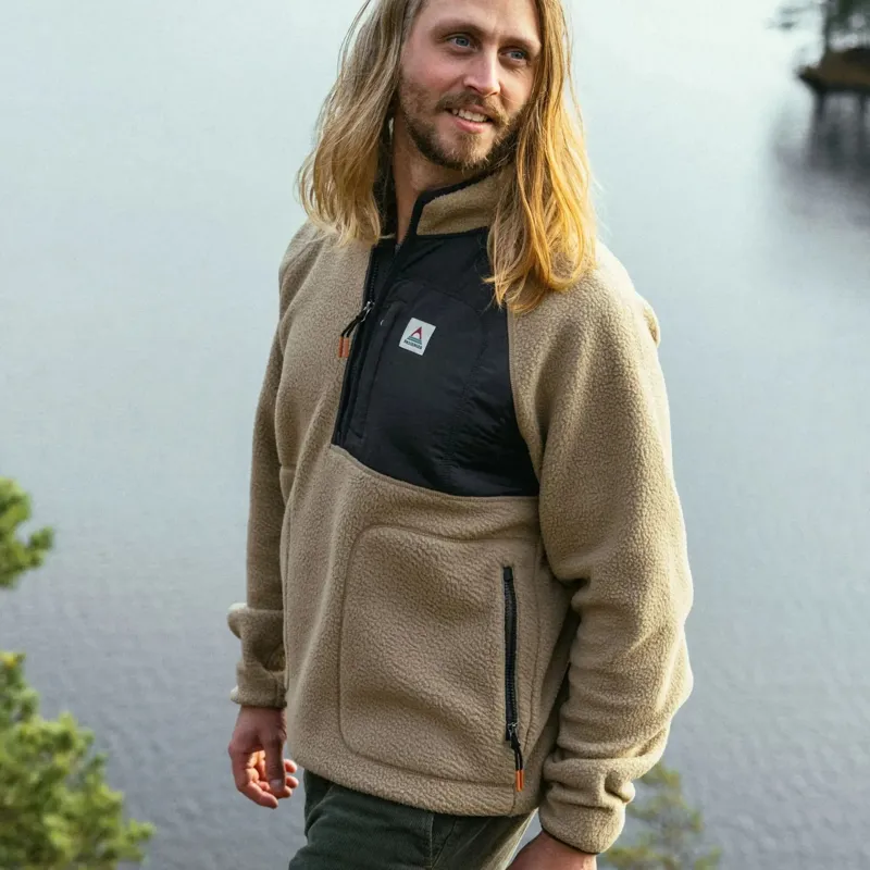 Passenger Mens Offgrid 1/4 Zip Recycled Sherpa Fleece in Biscuit-1