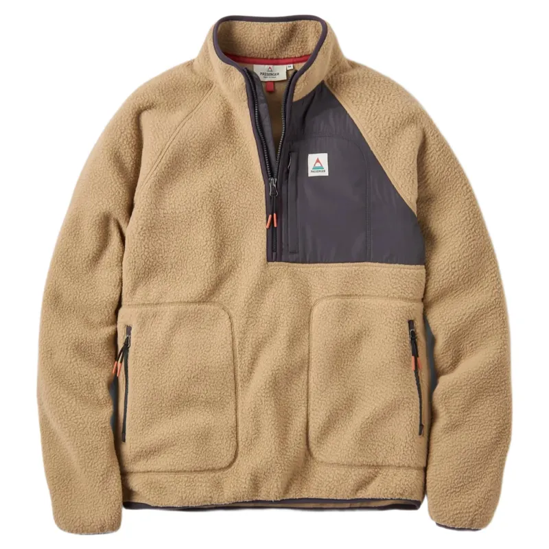 Passenger Mens Offgrid 1/4 Zip Recycled Sherpa Fleece in Biscuit
