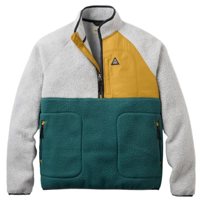 Passenger Mens Offgrid 1/4 Zip Recycled Sherpa Fleece in Grey Marl / Deep Ocean