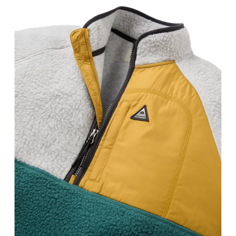 Passenger Mens Offgrid 1/4 Zip Recycled Sherpa Fleece in Grey Marl / Deep Ocean-1