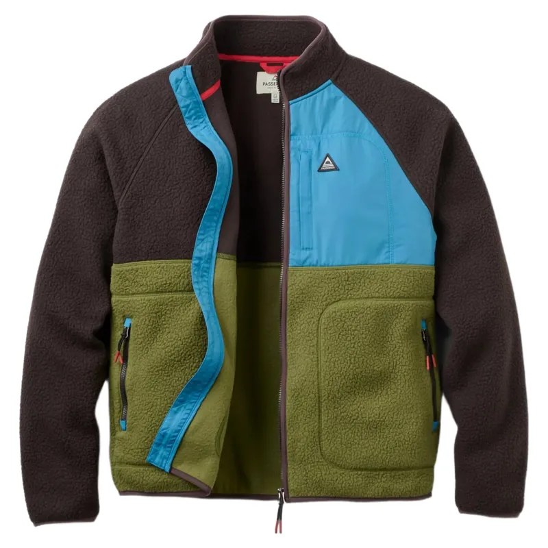 Passenger Mens Offgrid Recycled Full Zip Sherpa Fleece in Espresso / Khaki