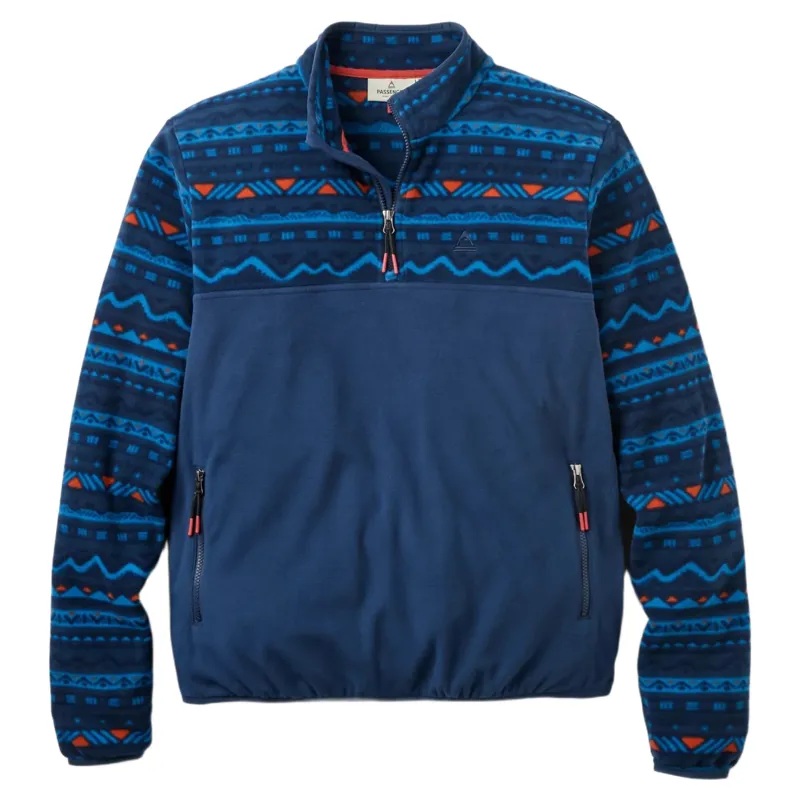 Passenger Mens Set Off Recycled Polar 1/2 Zip Fleece 2 in Mountain Geo Rich Navy