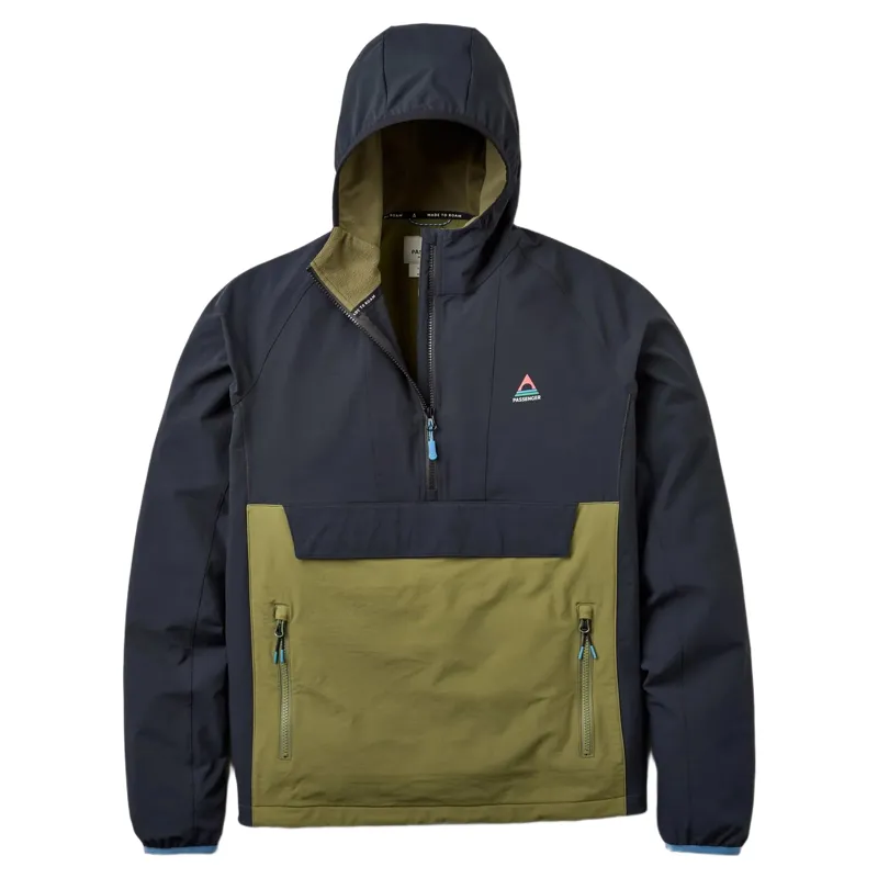 Passenger Mens Trailscape Lite Recycled Softshell Anorak in Black / Khaki