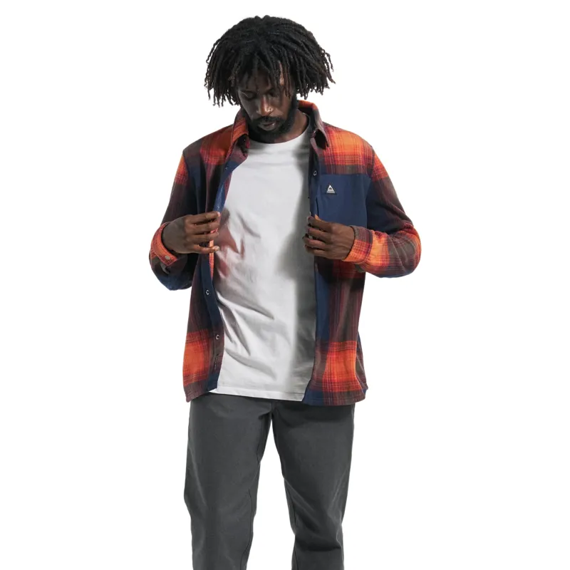 Passenger Mens West Recycled Polar Fleece Shirt in Rich Navy / Red Ochre Check-2