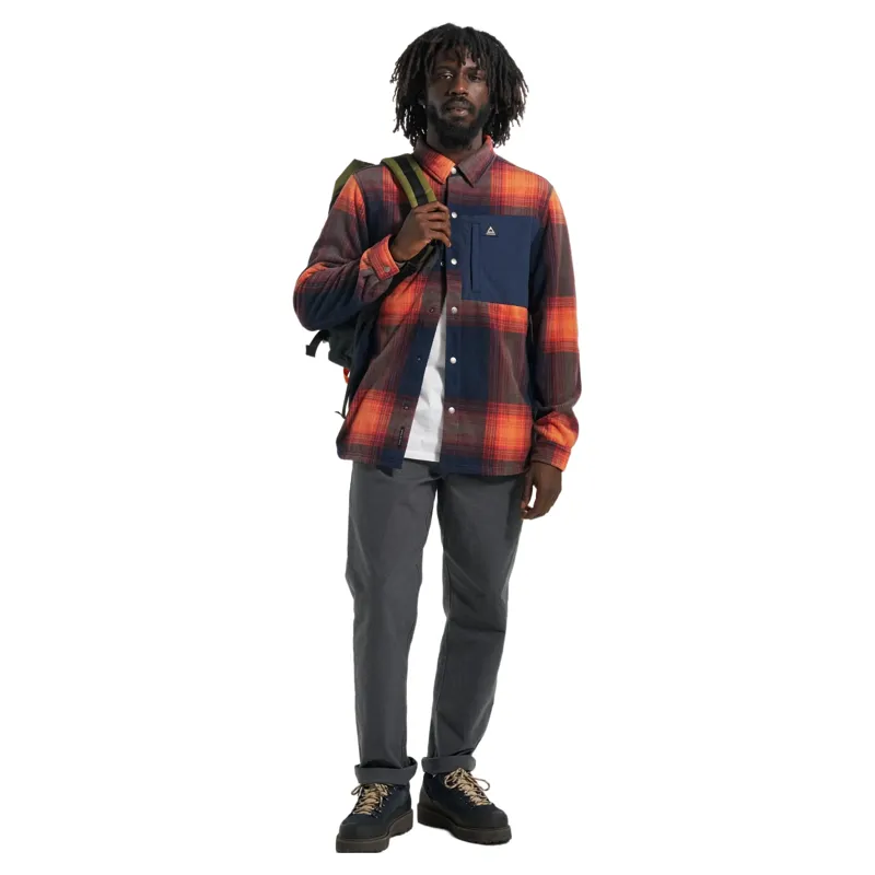 Passenger Mens West Recycled Polar Fleece Shirt in Rich Navy / Red Ochre Check-3