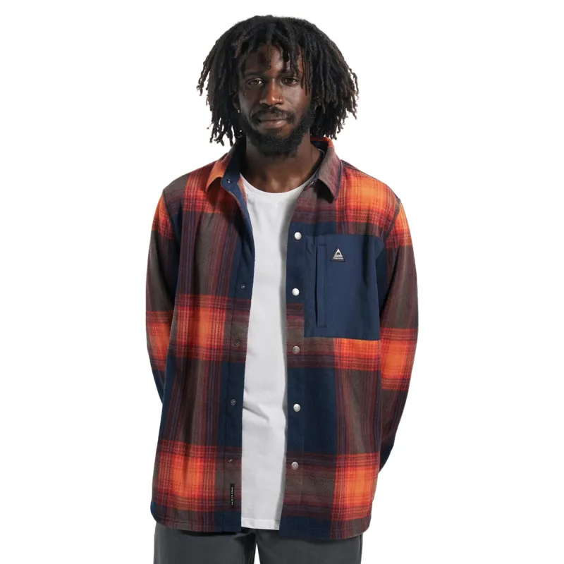 Passenger Mens West Recycled Polar Fleece Shirt in Rich Navy / Red Ochre Check-1