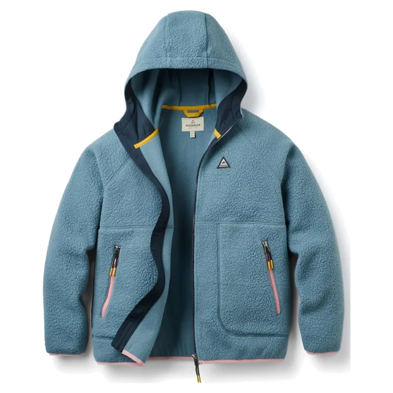 Passenger Womens Home Full Zip Recycled Sherpa Fleece in Slower Rhythms Stormy Blue