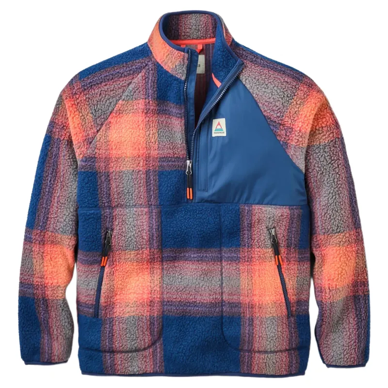 Passenger Womens Home Recycled Sherpa Fleece in Rich Navy / Red Ochre Check