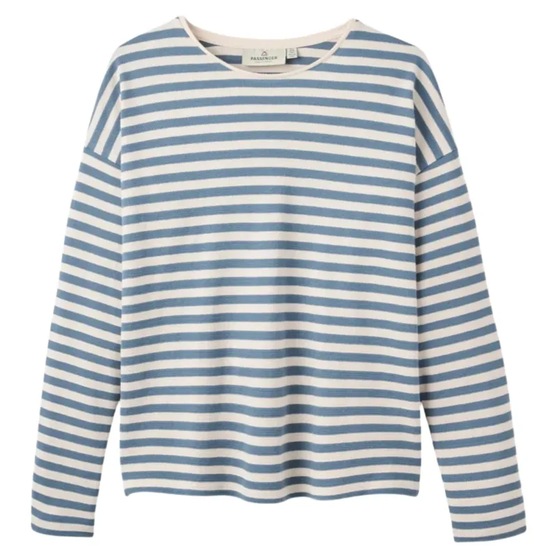 Passenger Womens Panorama Striped L/S T-Shirt in Stormy Blue / White Sand