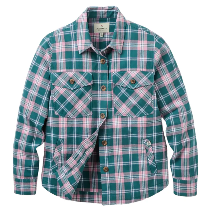 Passenger Womens Stella Organic Cotton L/S Shirt 2 in Mediterranean / Pink Haze Check