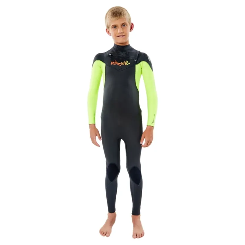 Rip Curl Kids Dawn Patrol 5/3GB Chest Zip Steamer Wetsuit 12 in Fluorescent Lemon
