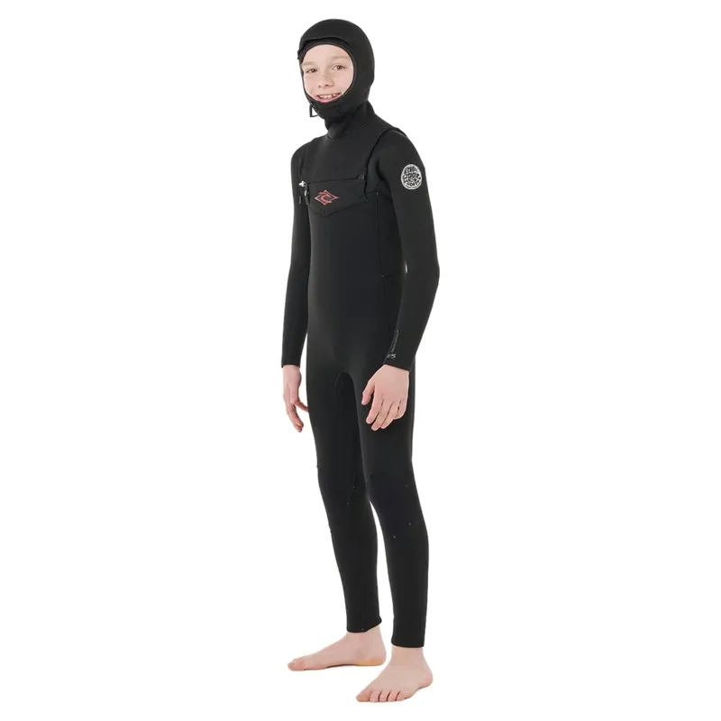Rip Curl Kids Dawn Patrol Chest Zip Hooded 5/4 Fullsuit Wetsuit in Black-1