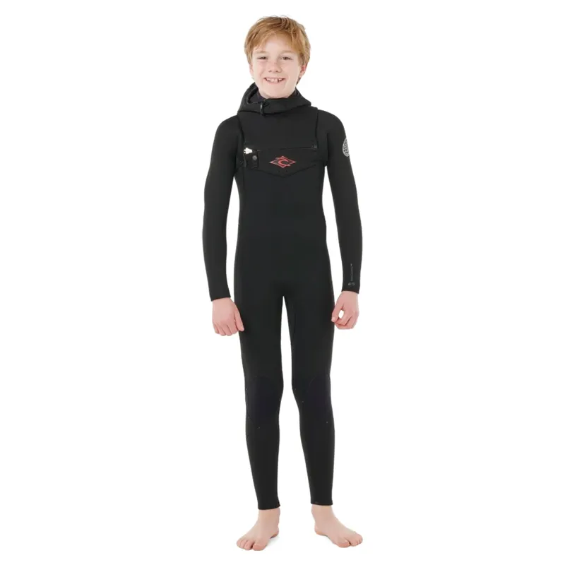 Rip Curl Kids Dawn Patrol Chest Zip Hooded 5/4 Fullsuit Wetsuit in Black-3