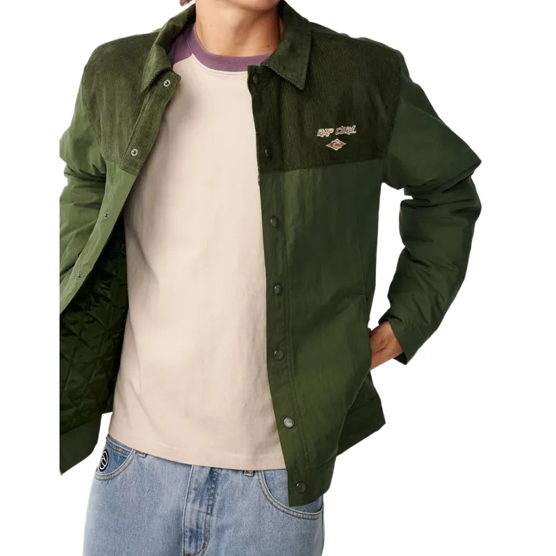 Rip Curl Mens Classic Surf Cord Puffer Jacket in Dark Olive-2