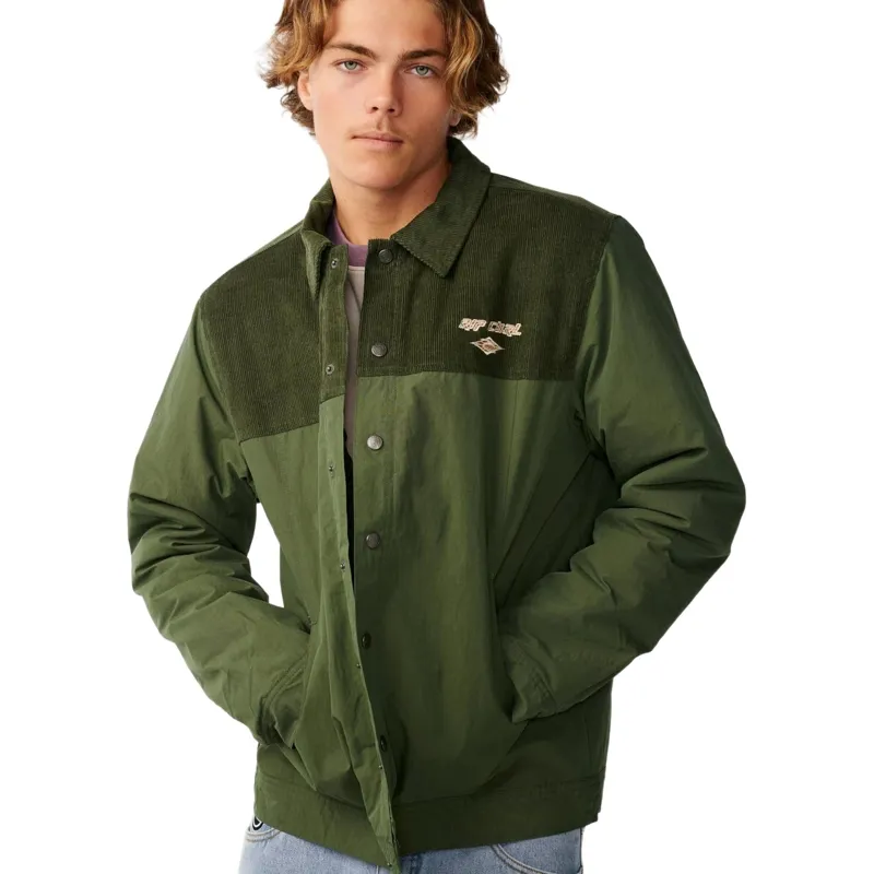 Rip Curl Mens Classic Surf Cord Puffer Jacket in Dark Olive